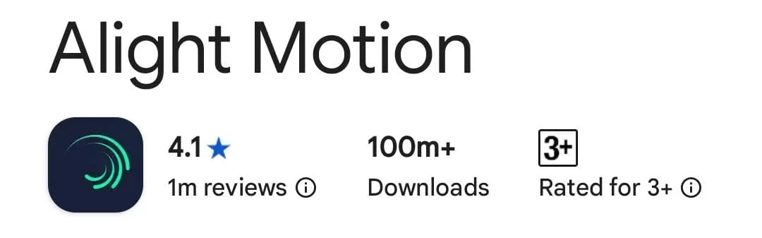 Alight Motion Mod APK v 5.0.281 Premium Unlocked (Without Watermark) 1 Official Alight Motion Google Play listing showing app rating, reviews, and install count